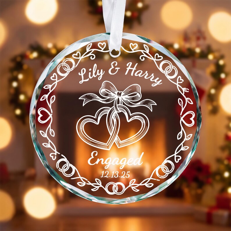 Personalized Engagement Ornament 2026, First Christmas Engaged Ornament, Custom Couple Christmas Ornament, Engagement Gift, Glass Ornament