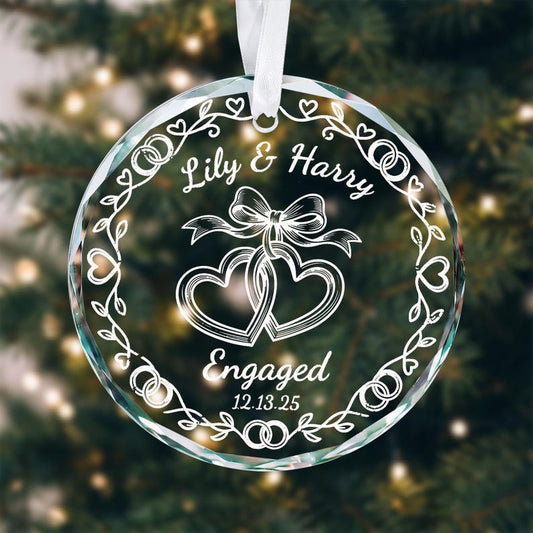 Personalized Engagement Ornament 2026, First Christmas Engaged Ornament, Custom Couple Christmas Ornament, Engagement Gift, Glass Ornament