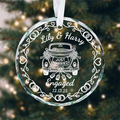 Personalized Engagement Ornament 2026, First Christmas Engaged Ornament, Custom Couple Christmas Ornament, Engagement Gift, Glass Ornament