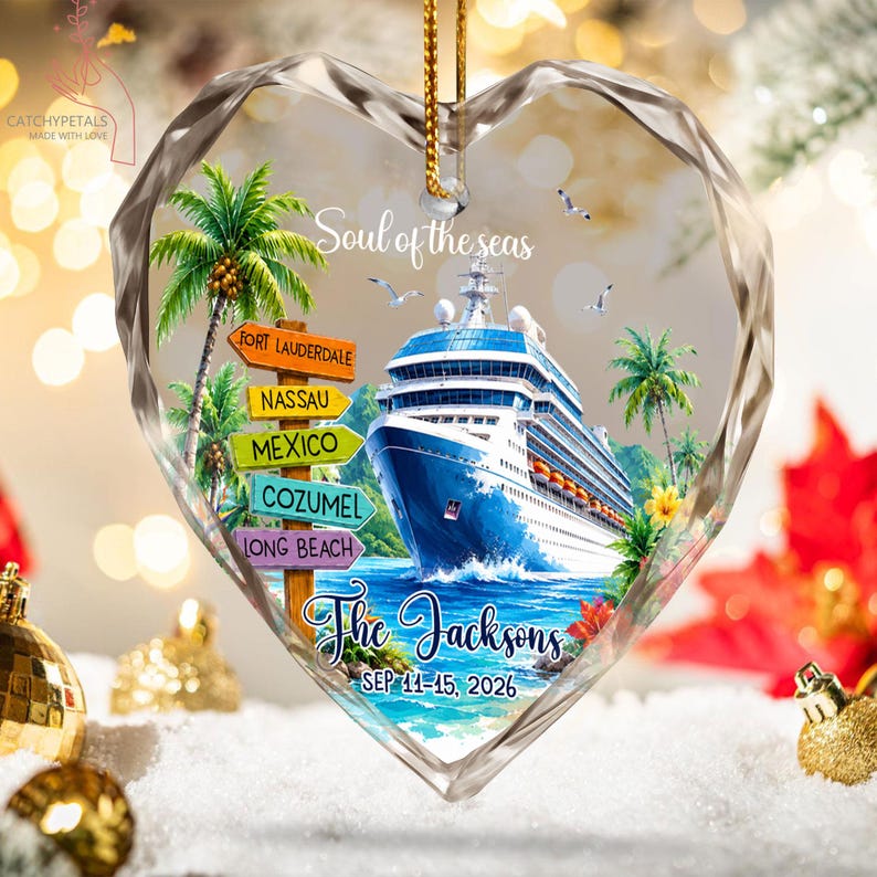 Custom Cruise Travel Adventure Ornament, Traveling Destination Glass Ornament, Travel Gift, Cruise Ship Keepsake, Cruise Ship Vacation Gifts