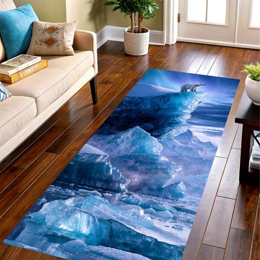 Arctic Polar Bear Runner Rug: Blue Iceberg Hallway Carpet, Non-Slip Machine-Washable
