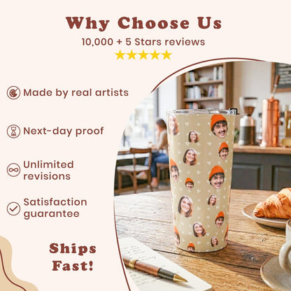 Personalized Pet Photo Tumbler, Custom Photo Insulated Tumbler 20oz with Many Faces, Travel Mug, Pet Gift