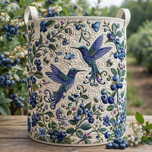 Hummingbird Quilted Laundry Hamper: Bird Floral Storage Bin, Elegant Clothes Hamper