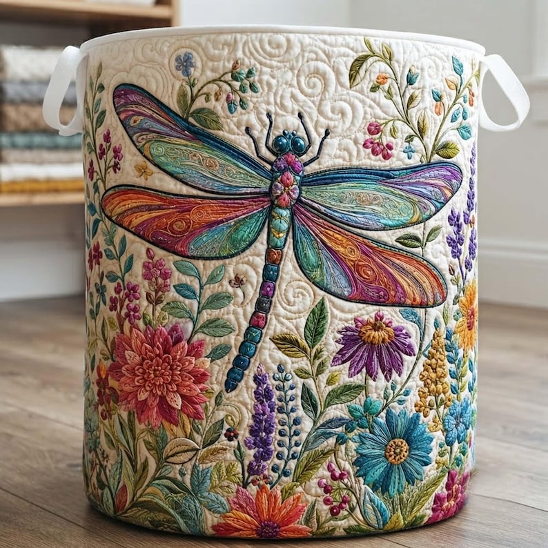 Boho Flying Dream Quilted Laundry Basket Mystic Feather Storage Bin, Quilt Fabric Hamper