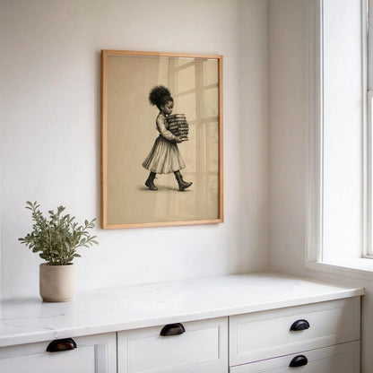 Black Girl Carrying Books Wall Art,  Retro Book Lover Print, Vintage Library Book Nook Poster, Reading Room Decor, Afrocentric storybook