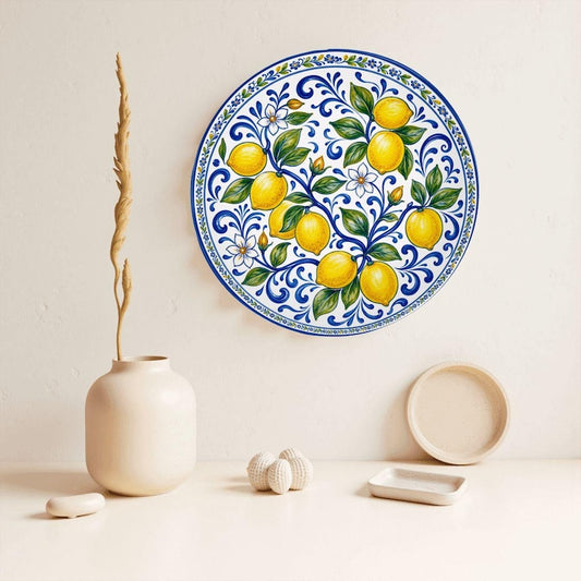 Sunny Lemon Scrollwork Display Plate Inspired by Positano Italy Home Accent