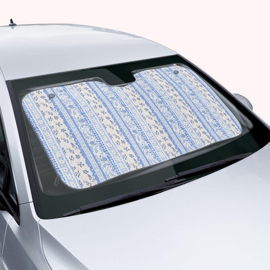Universal Fit Shabby Chic Car Sun Shade — Floral Gingham Lace Windshield UV Protector