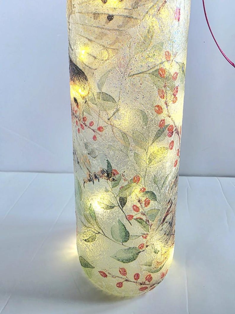 Barn Owl Bottle Lamp | Decoupage Rustic LED  Light | Woodland Decor Nature Gift