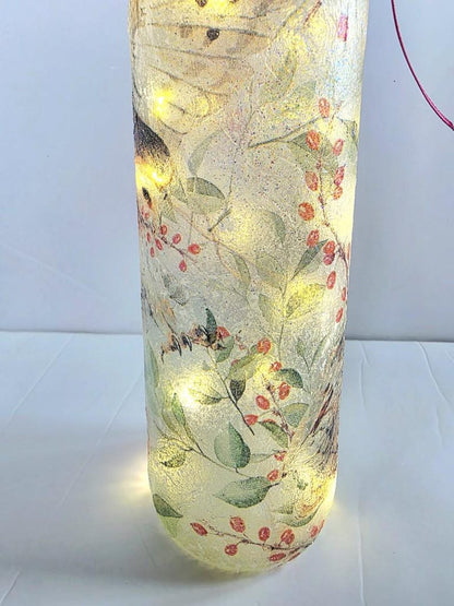 Barn Owl Bottle Lamp | Decoupage Rustic LED  Light | Woodland Decor Nature Gift