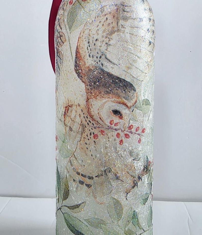 Barn Owl Bottle Lamp | Decoupage Rustic LED  Light | Woodland Decor Nature Gift