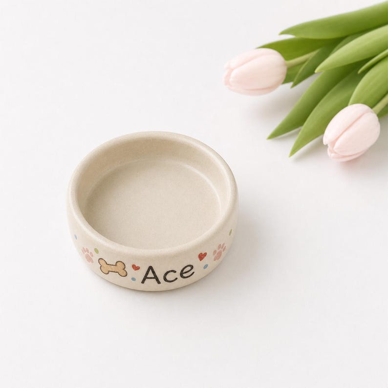 Personalized Ceramic Dog Bowl, Custom Pet Food Dish, Handmade Pottery, Custom Size Color