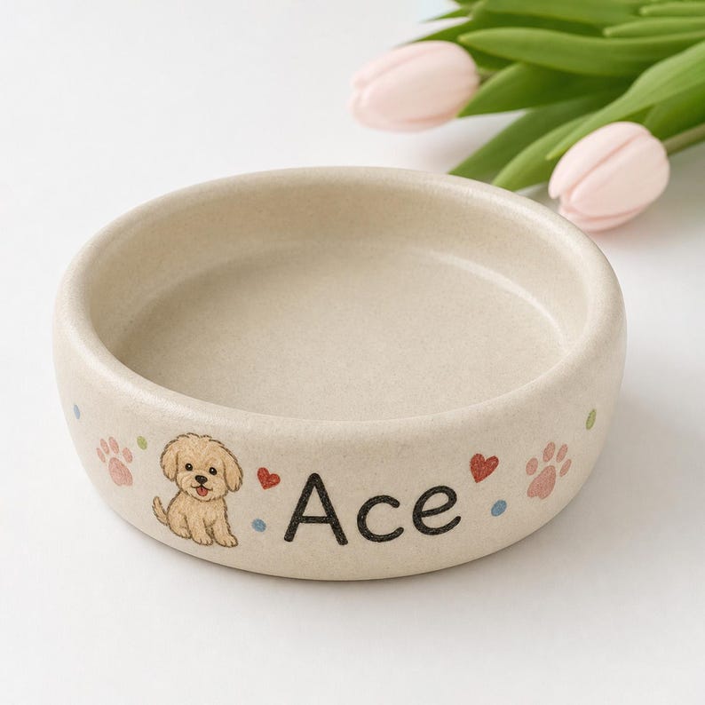 Personalized Ceramic Dog Bowl, Custom Pet Food Dish, Handmade Pottery, Custom Size Color