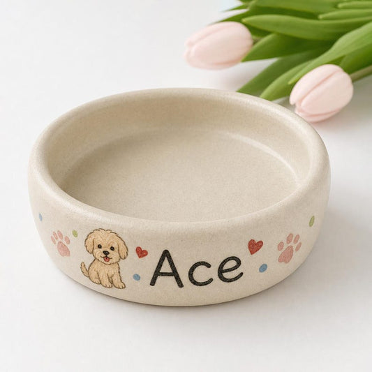 Personalized Ceramic Dog Bowl, Custom Pet Food Dish, Handmade Pottery, Custom Size Color