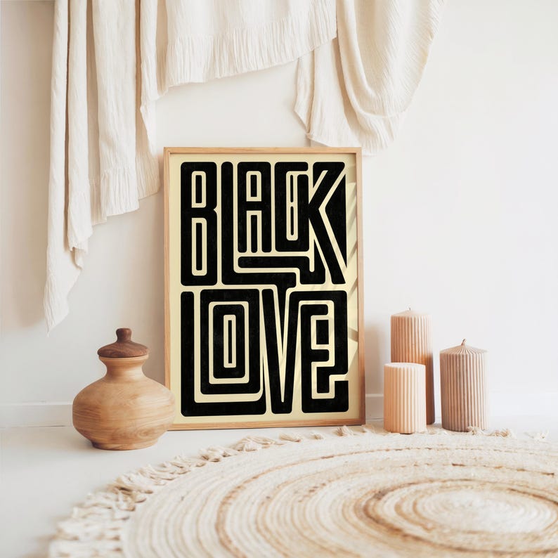 Black Love Typography Wall Art, Bold Afrocentric Pride Print, Modern Minimalist Culture Decor, Unapologetic Afro Poster, Juneteenth Gift