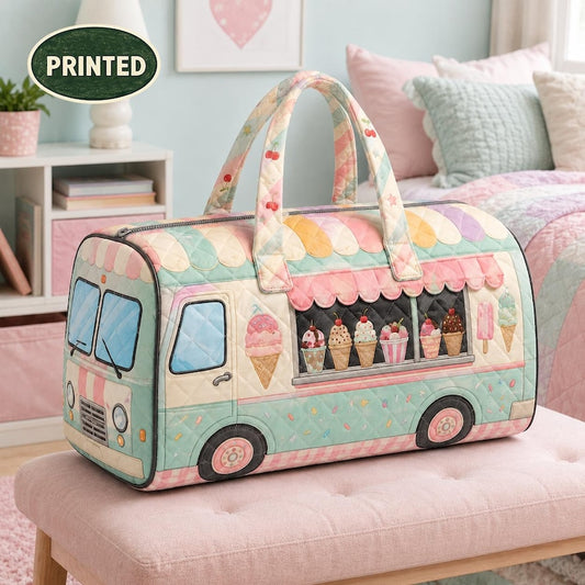 Ice Cream Weekender Bag, Quilted Dessert Truck Travel Duffel, Cute Pastel Cartoon Tote, Birthday Gift For Kids, Sweet Overnight Carryall