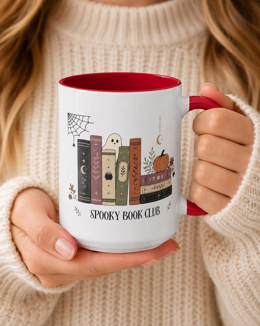 Personalized Ghost Reading Mug, Halloween Book Lover Coffee Cup, Custom Name 15oz