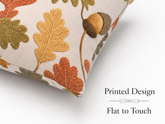 Faux Embroidered Fall Pillow Cover, Autumn Leaves Cushion Case, Neutral Acorn Throw Pillowcase Cozy Thanksgiving Rustic Farmhouse Decor Gift