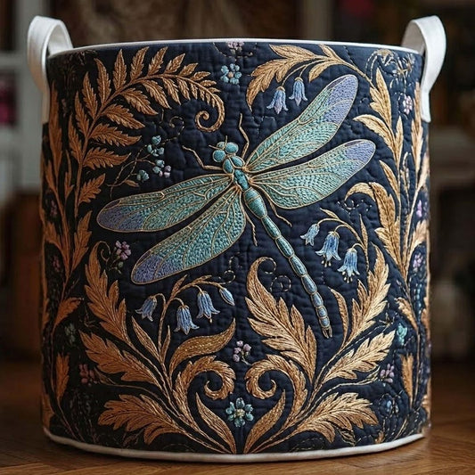 Dragonfly Quilted Laundry Basket: Colorful Insect Fabric Hamper, Whimsical Storage Bin