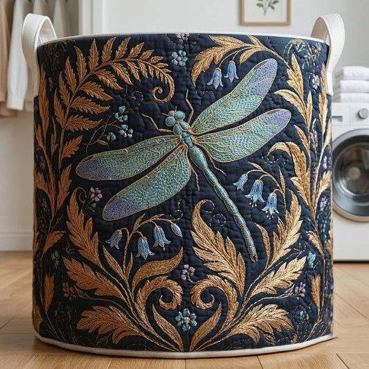 Dragonfly Quilted Laundry Basket: Colorful Insect Fabric Hamper, Whimsical Storage Bin