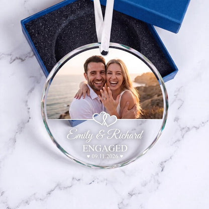 Engagement GLASS Ornament,Married Ornament,Personalization Marriage Proposal Gift,Our First Christmas Engaged Photo Ornament,Gift For Couple