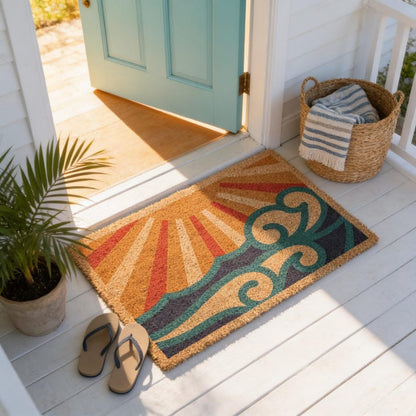 Abstract Ocean Coir Doormat, Coastal Welcome Mat
