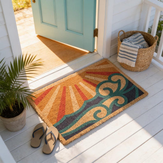 Abstract Ocean Coir Doormat, Coastal Welcome Mat