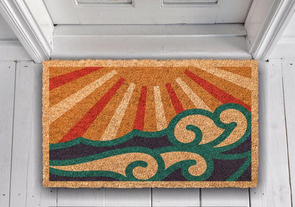 Abstract Ocean Coir Doormat, Coastal Welcome Mat