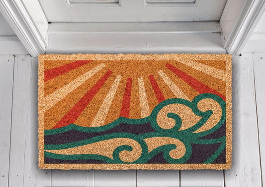 Abstract Ocean Coir Doormat, Coastal Welcome Mat