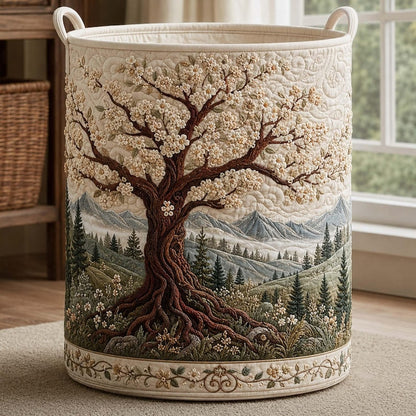 Eternal Branch Quilted Laundry Basket: Cherry Blossom Tree Clothes Hamper, Gift For Mom