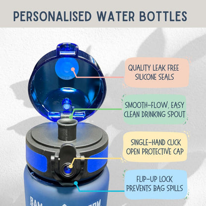 Personalised Water Bottle with Spout, Leak Proof, BPA-Free, Time Markings