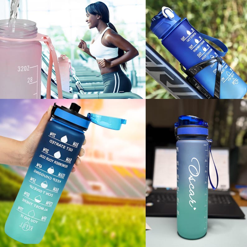 Personalised Water Bottle with Spout, Leak Proof, BPA-Free, Time Markings
