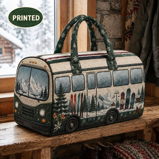Quilted Weekend Bag, Vintage Ski Bus Travel Duffel, Winter Mountain Overnight Tote, Christmas Gift For Her, Mom, Best Friend, Ski Lover