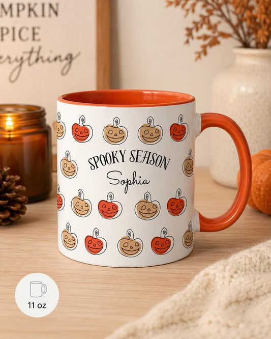 Personalized Spooky Season Pumpkin Mug, Custom Name Halloween Coffee Cup