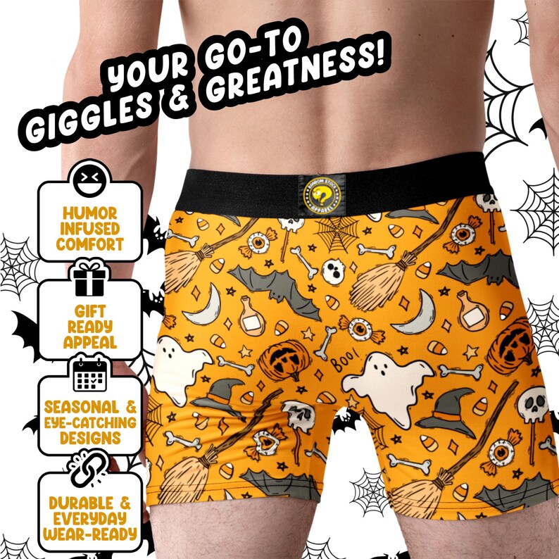 Random Stock Apparel Halloween Icons Boxer Briefs Mens Ghost Pumpkin Underwear