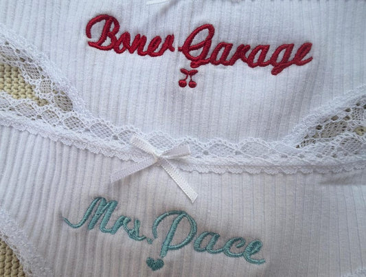 Embroidered Bridal Thong, Personalized Bride Lingerie, Custom Name Underwear, Bachelorette Gift, Wedding Gift for Her