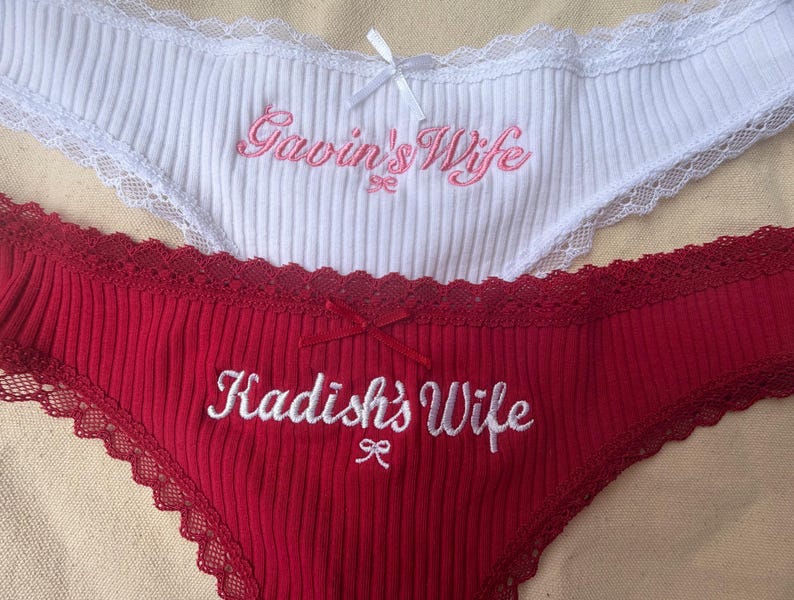 Embroidered Bridal Thong, Personalized Bride Lingerie, Custom Name Underwear, Bachelorette Gift, Wedding Gift for Her
