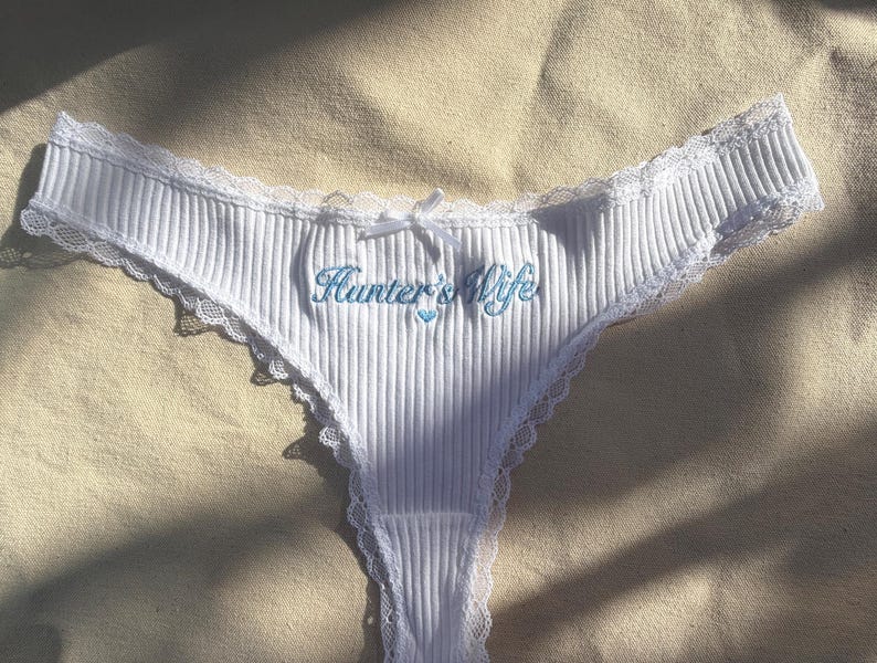 Embroidered Bridal Thong, Personalized Bride Lingerie, Custom Name Underwear, Bachelorette Gift, Wedding Gift for Her
