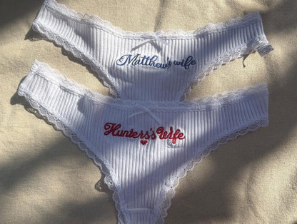 Embroidered Bridal Thong, Personalized Bride Lingerie, Custom Name Underwear, Bachelorette Gift, Wedding Gift for Her