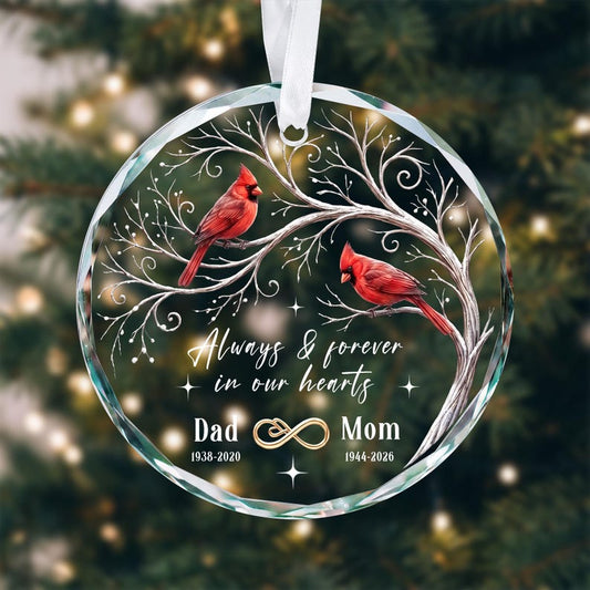 Personalized Memorial Cardinal Ornament, Loss of Mom Dad Christmas Ornament, Custom Remembrance Glass Ornament, In Loving Memory Keepsake