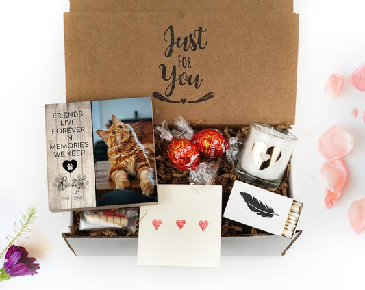 Personalized Pet Sympathy Gift Box - Memorial Frame 4" or 6" - Cat Memorial Gift - Cat Loss Gift Box - Cat Memorial Frame - Spa Gift Box