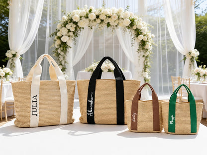 Monogram Straw Tote Bag, Personalized Initial Beach Bag, Custom Woven Shoulder Tote, Summer Gift for Women, Vacation Travel Bag