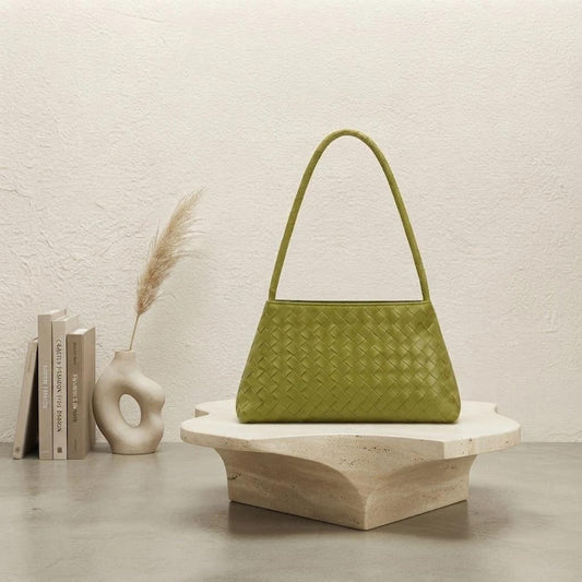 Faux Leather Woven Shoulder Bag, Green Hobo Purse, Quiet Luxury Minimalist Everyday Handbag