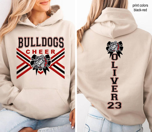 Personalized Cheer Team Name & Number Hoodie, Custom Cheerleader Mom Hoodie, Cheerleading School Spirit Outfit, Cheer Coach Gift