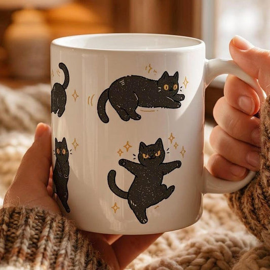 Black Cat Coffee Mug, Cute Black Cat Mug, Cat Lover Gift, Funny Cat Mug, Witchy Cat Coffee Cup, Cat Mom Gift, Halloween Cat Mug