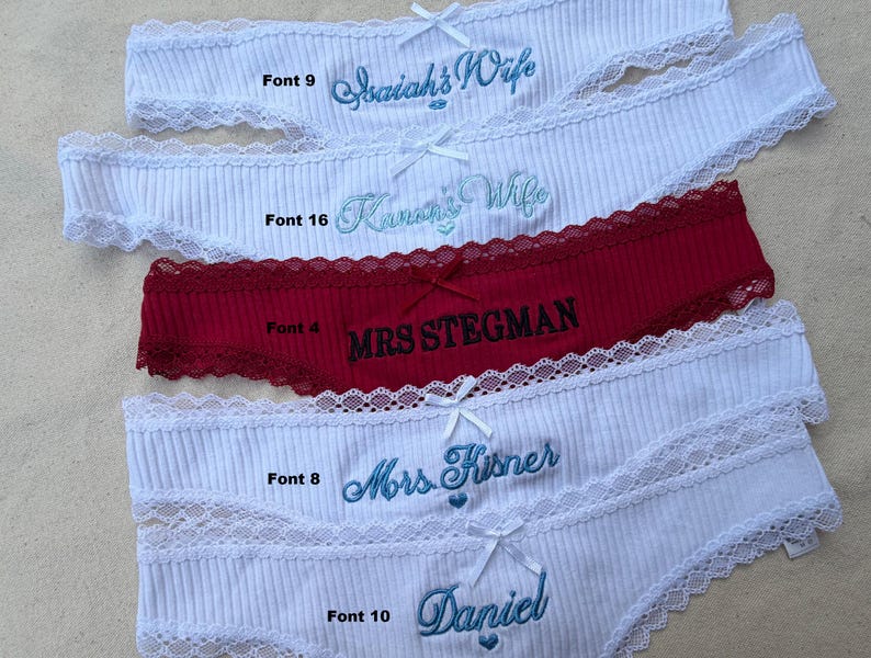 Embroidered Bridal Thong, Personalized Bride Lingerie, Custom Name Underwear, Bachelorette Gift, Wedding Gift for Her