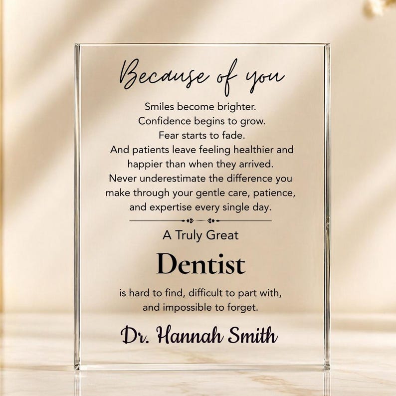 Dentist Gift Acrylic Plaque, Personalized Dentist Appreciation Gift, Graduation Gift, Dental Office Desk Decor, Thank You Gift for Coworker