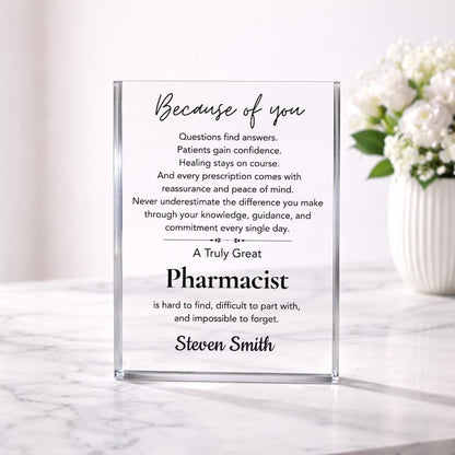 Pharmacist Gift Acrylic Plaque, Personalized Pharmacy Appreciation Gift, Pharm D Graduation Gift, Retirement Gift, Thank You Coworker Gift