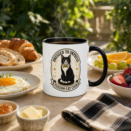 Tuxedo Cat Mug, Dressed to Impress Coffee Cup, Gift for Cat Lovers