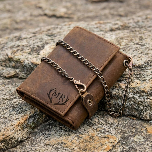 Personalized Leather Wallet with Anti-Theft Chain, Handmade Trifold Wallet for Men, Travel Wallet, Gift for Him, Husband, Dad