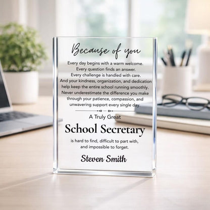School Secretary Gift Acrylic Plaque, Personalized School Secretary Appreciation Gift, Retirement Gift, Thank You Coworker Gift, Staff Gift